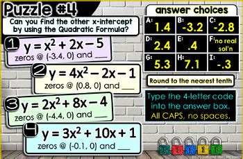 Teacher guide Solving Quadratic Equations T-1 Solving Quadratic Equations MATHEMATICAL GOALS This lesson unit is intended to help you assess how well students are able to solve quadratics in one variable. . Quadratic equations escape room answer key pdf